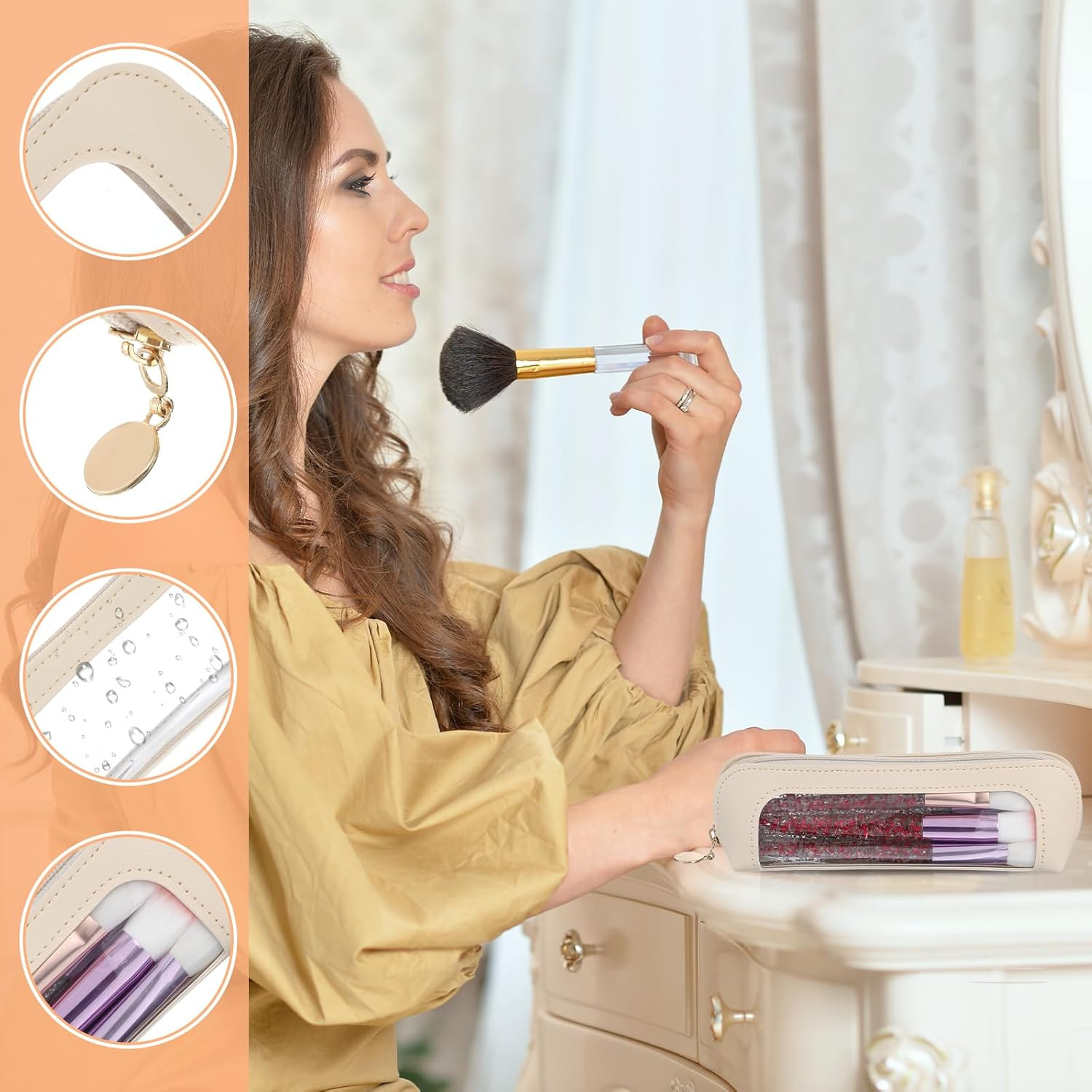 1 PCS Clear Pencil Case with Zipper PU Leather Clear Makeup Brush Bag Double Sid