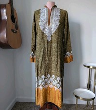 Embroidered Indian Kurta Kurti Dress Flowy Rayon Long Sleeves S No Tags