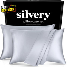 Silver Infused Satin Pillowcases 2 Pack Silky Soft Cooling Queen 20x30 Inch