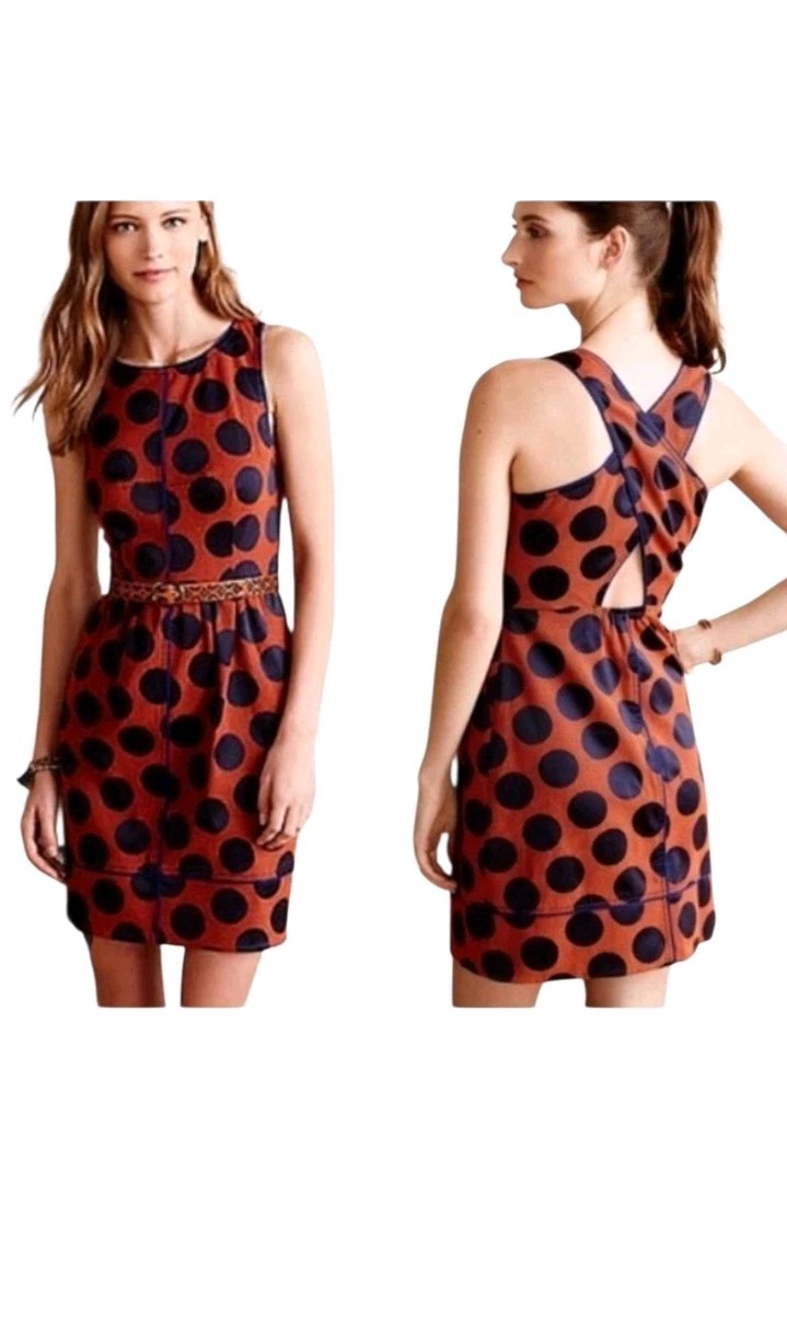 Maeve Anthropologie Retro 60s Mod Rockin Polka Dot Criss Cross Back Dress  4
