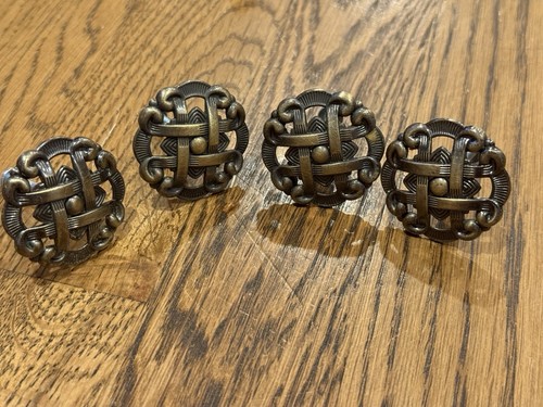 LOT OF 4 REPRODUCTION CAST BRASS CABINET DRAWER KNOBS - 1.5” - ALLISON JAPAN - Picture 6 of 17