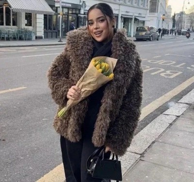 ZARA CHOCOLATE BROWN FAUX FUR SHORT COAT SIZE M REF 2969/254/717