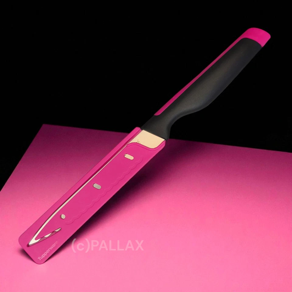 TUPPERWARE D194 UNIVERSAL-SERIE UNIVERSAL-MESSER MIT WELLENSCHLIFF ROSA SCHWARZ - Bild 2 von 2