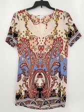 Glam Womens Size Small Multicolor V Neck Short Sleeve Bohemian Style Shirt Dress
