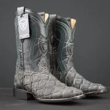 MEN'S PIRARUCU PRINT RODEO COWBOY BOOTS SQUARE TOE LEATHER SOLE RANCHO BOTAS
