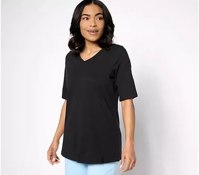 Denim Co Essentials True Cotton Jersey V-Neck Tunic-Black-Petite Medium-A633278