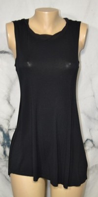 LOGO LORI GOLDSTEIN Black Sleeveless Sheer Neckline Asymmetrical Hem Top Small