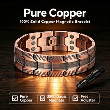 Copper Magnetic Bracelet for Men 3X Strength Magnets Adjustable with Sizing Tool