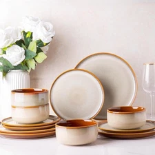 Ceramic Dinnerware Sets,12-Piece Plates and Bowls, Dishes Set, Service for 4