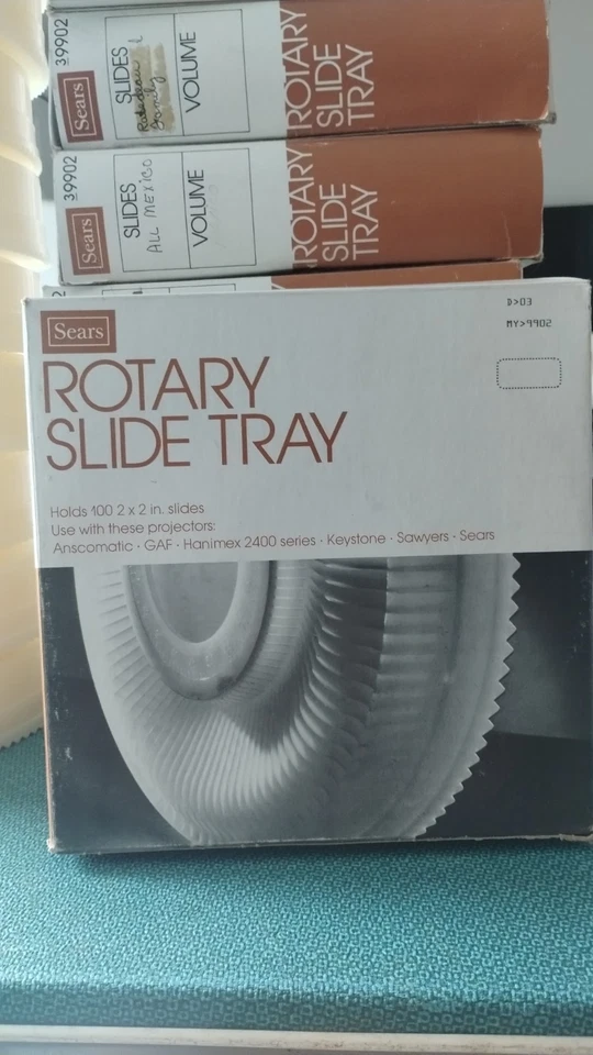 9 Vtg Sears Rotary Slide Tray 39902 In Original Boxes Holds 100 2" x 2" slides - Image 2 of 4