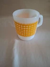 Fire King Milk Glass Yellow Gingham Coffee Cup Mug - Vintage Mid Century USA