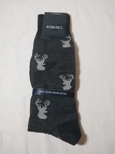 Cremieux Men's Deer Dress Socks Gray Italian Merino Wool Yarn