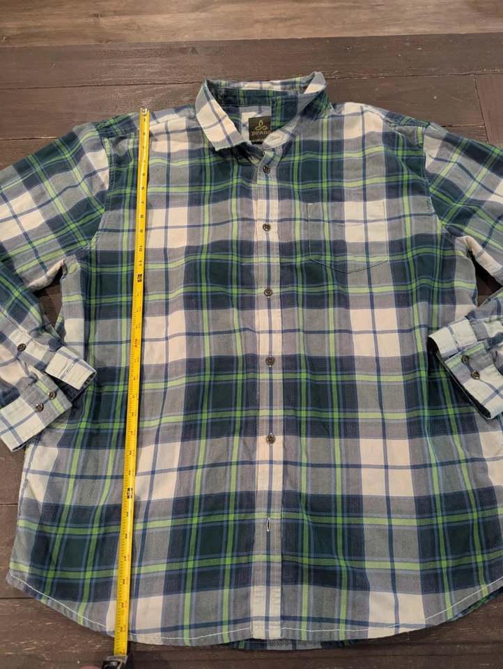 Prana Mens XXL Heavy Organic Cotton Flannel Lybeck Shirt Plaid Multicolor Grn  - Image 3 of 4