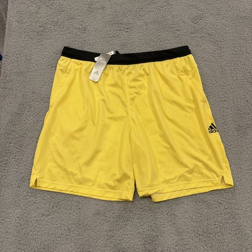 Men’s Adidas 2XL Shorts Axis KNT 3.0 NWT Yellow Zip Pockets Logo Regular Fit