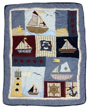 Kidsline Boat Quilt Sailboat Toddler Baby Bedding Embroidered Boys Coastal Decor