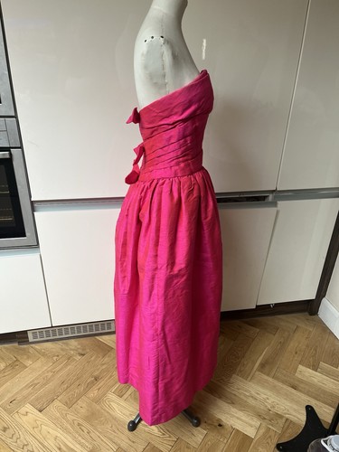 VINTAGE FRANK USHER 60S CORSET RAW SILK IRIDESCENT PINK SIZE 6 PROM BOWS - Picture 2 of 14