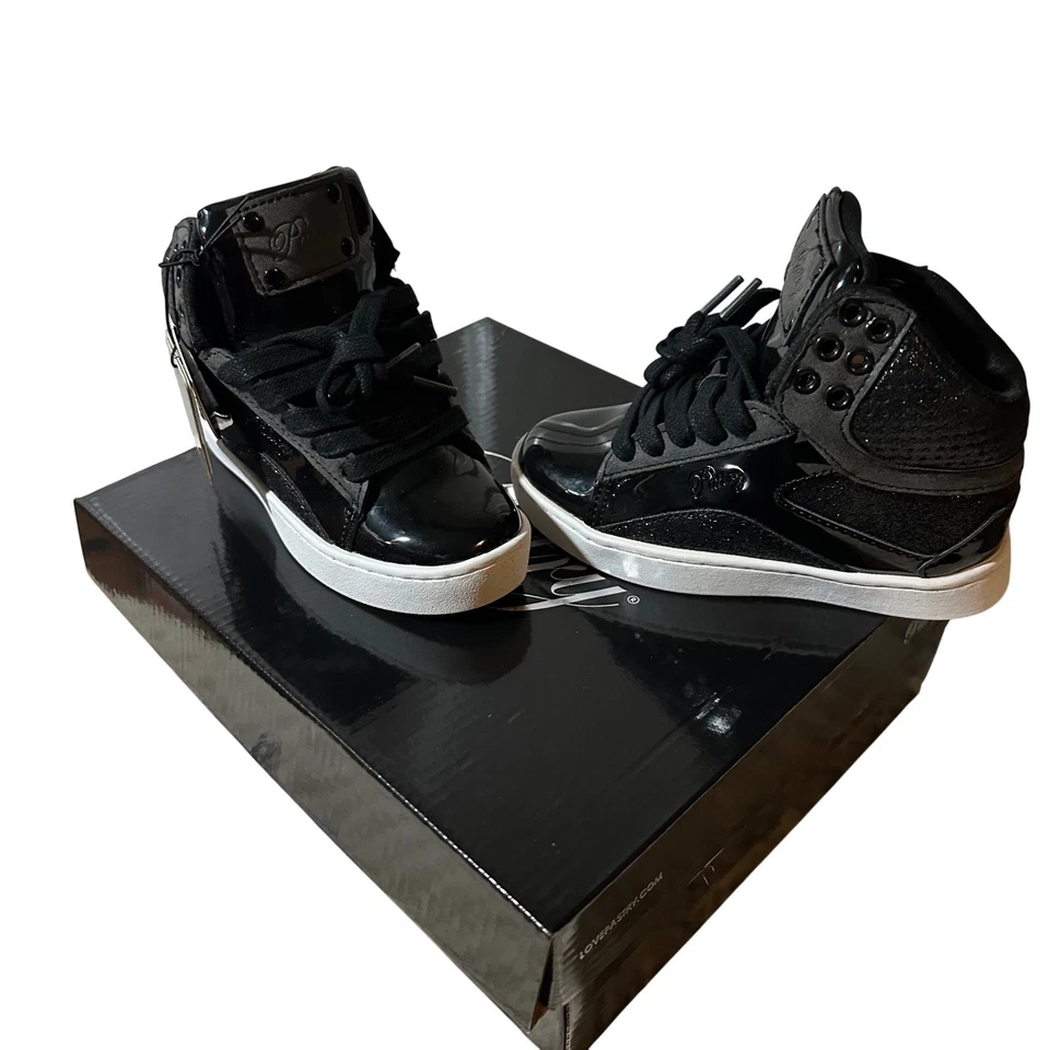 Pastelería Pop Tarta Brillo Negro Blanco Zapatillas Altas Zapatos Jóvenes Niños Foto 2 de 4