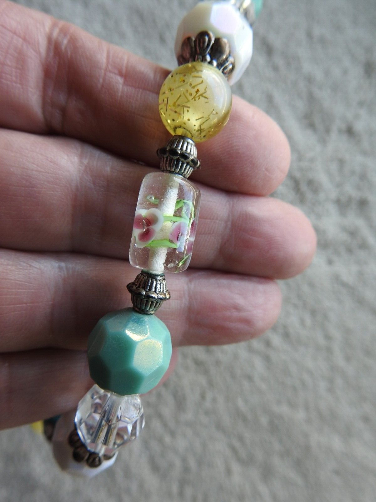 PD Premier Designs Pastel Chunky Cloisonné Enamel Glass Beaded Necklace 48"