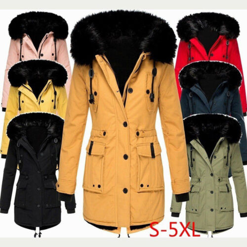 New Womens Ladies Winter Coat Puffer Fashion Fur Hooded Jacket Parka - Photo 1/17