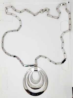Vtg 60s Monet Tournee Necklace Silver Tone Modernist Circle Box Chain Book Piece