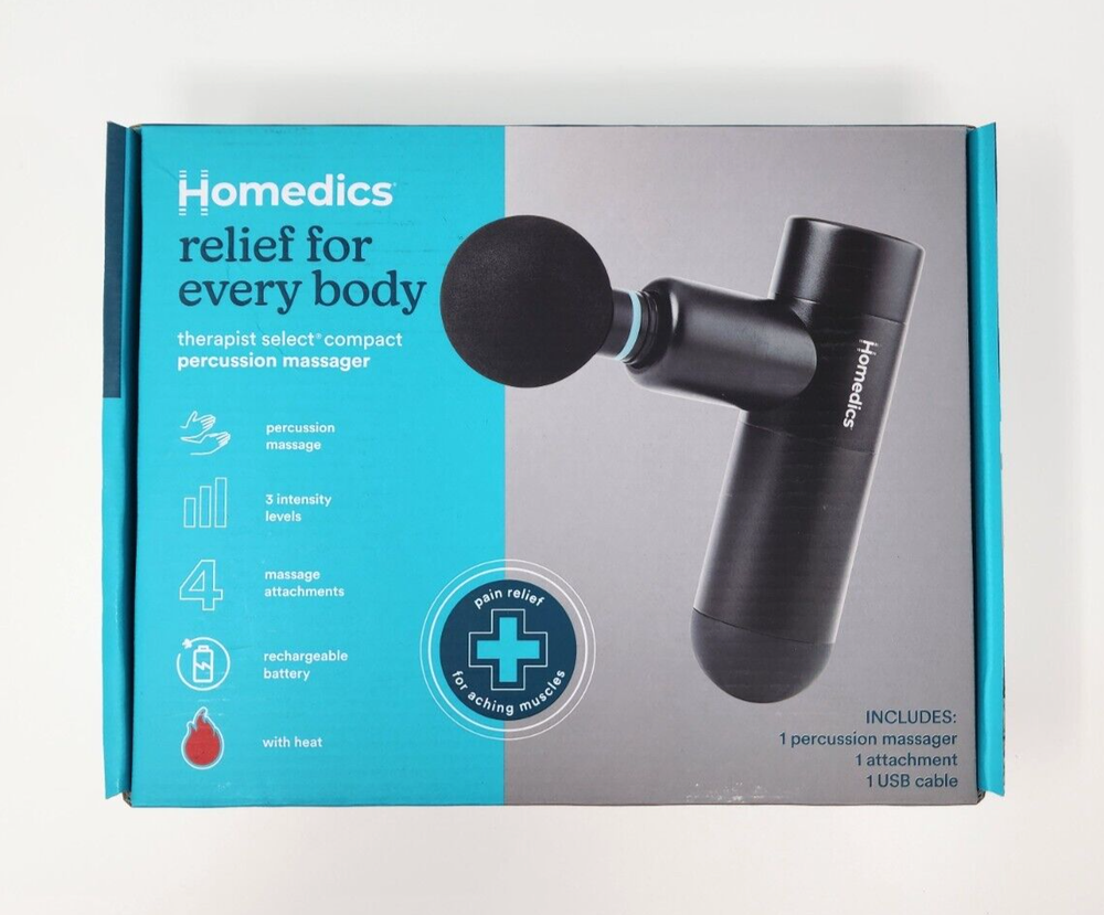 Homedics Active Fit Compact Percussion Massage Gun with Heat Therapy Cordless Relief Muscle Recovery