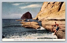 Postcard Oregon Coastline Waves Cliffs Advertising Unposted Military C138