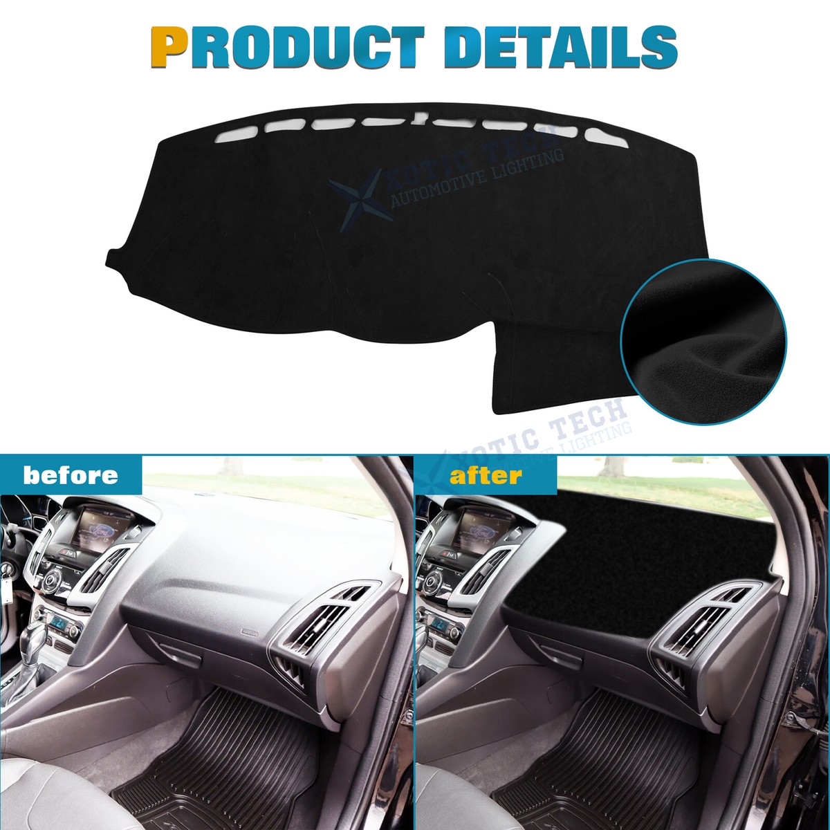 Antislipmat Dashboard Cover Pad Interieur, voor Focus St/Rs 2011-2016, Dashboard Cover, Dash Cover Mat, Zwarte Dash Mat Dashboard Cover
