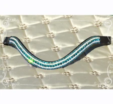 FSS CRYSTAL Browband TEAL AQUA GREEN-CLEAR 5 Row GLIMMER Bling Curve Rhinestone