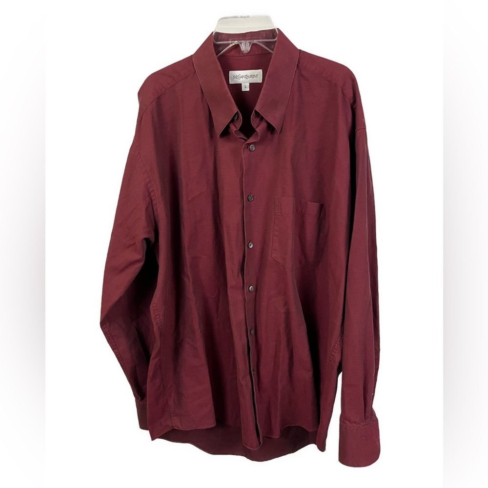 Camicia Yves Saint Laurent uomo vintage rossa a quadri con bottoni davanti Taglia Large