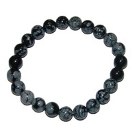 Schneeflocken Obsidian Kugel Armband 6 Mm Auf Stabilem Stretchband Aufgezogen