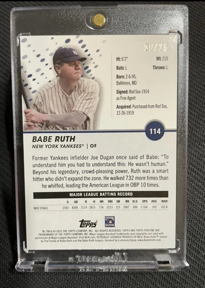 2023 Topps Pristine Babe Ruth SP One-Touch Included Blue Refractor #/75 MINT🔥 - Image 2 of 3