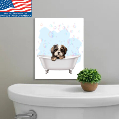 Dog Lover Bathroom Wall Decor Shih Tzu Bubble Bathtub Tin Sign Home Wall Art