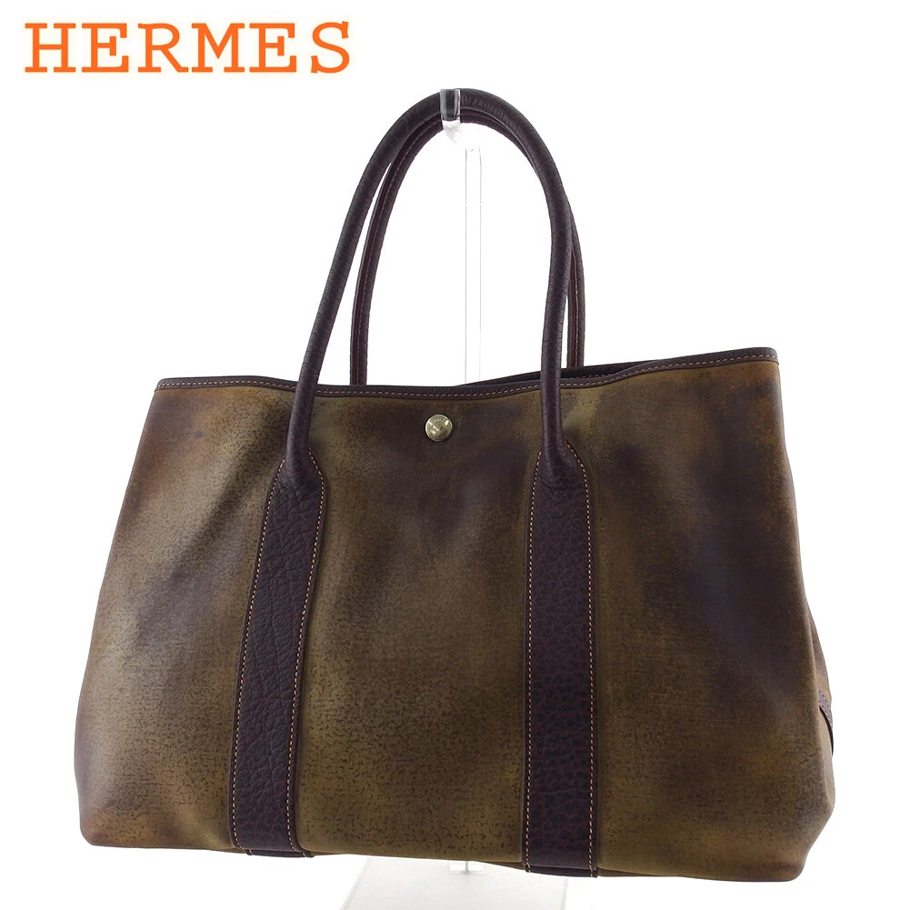 HERMES Garden Party PM Handbag Brown ia Leather Shoulder Bag