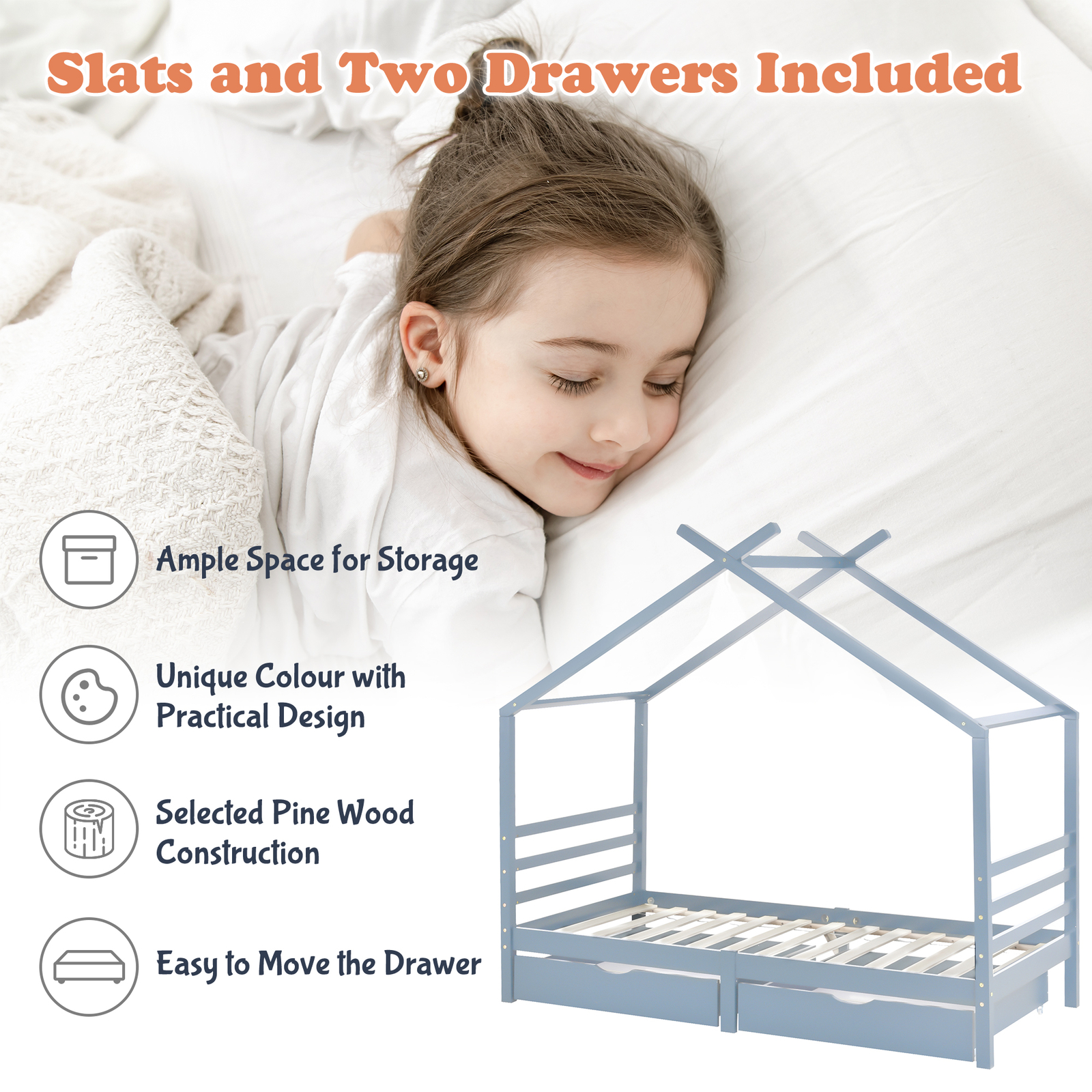 190cm Kids Single Bed Frames Toddler Beds Storage Underneath Single Bed