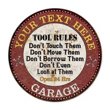 Garage Tool Rules 14" Round Metal Sign Garage Bar Wall Decor 100140031001
