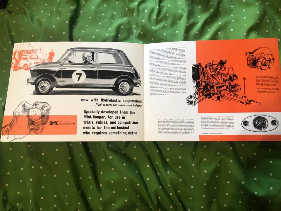 Austin Mini Cooper S 1966 folleto de ventas de carreras suspensión hidrolástica raro fabricante de equipos originales Foto 2 de 4