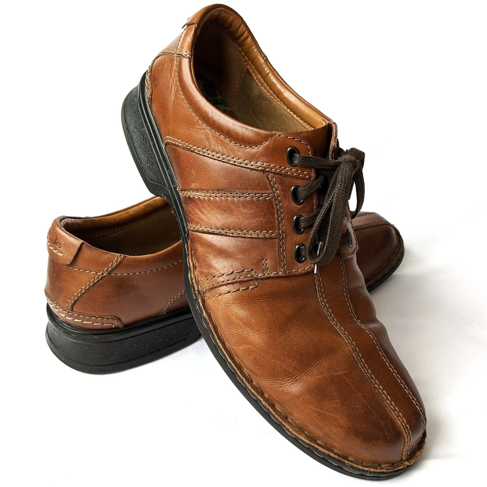 Scarpe Clarks Oxford in pelle da uomo 10 5 M morbide ammortizzate con marrone Ortholite