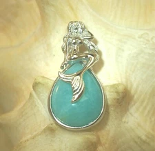 14MM RHODIUM 925 STER SILVER GENUINE AMAZONITE HAWAIIAN MERMAID SLIDE PENDANT