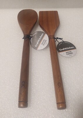 New Craft Kitchen Wooden Wood Salad Fork & Spoon Set