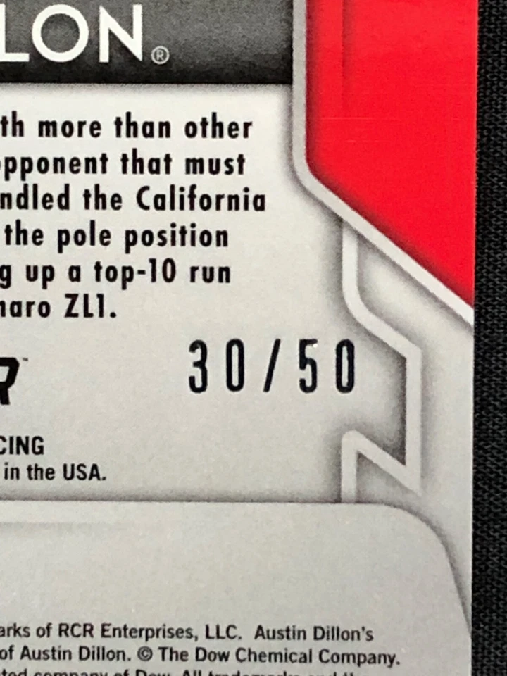 Austin Dillon 2019 Prizm Signing Sessions RED Certified Autograph NASCAR Auto/50 - Image 3 of 3