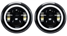 PAIR 7" LED BLACK HALO HEADLIGHTS E MARKED RHD 110 90 FOR LAND ROVER DEFENDER
