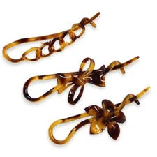 French Twist n Clip Flower Bow and Chain Savana Celluloid Acetate Set of 3 Me...