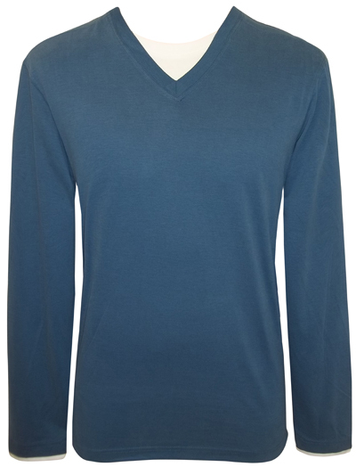 ALTRA MAGLIETTA GIROCOLLO UOMO BLU PETROLIO PURO COTONE FINTO STRATO