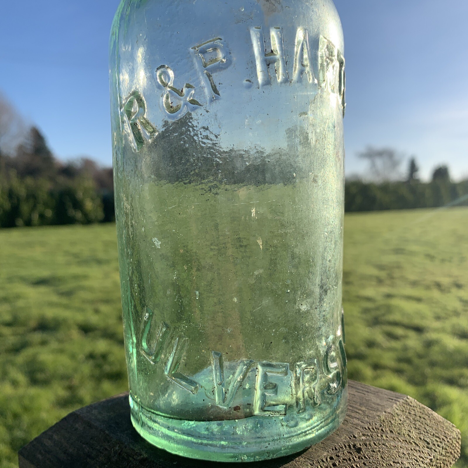 R & P. Hartley Ulverston Clear Green Old Glass Vintage Victorian Bottle