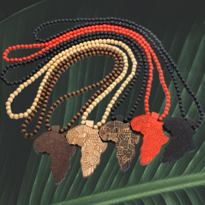 Africa Map Wooden Beaded Necklace - 5 Colors - Rasta Necklace | eBay