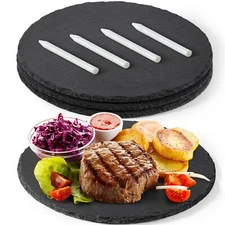 12 x 12 Inch 3 Pieces Slate Cheese Boards Round Black Stone Plates Placemats ...