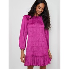 Anthropologie || Maeve Tasha Smocked Mini Dress Satin Pink Fuchsia XS