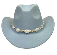 Sky Blue Western Cowboy Cowgirl Hat Pearl Beaded Hatband Rodeo Ranch Festival