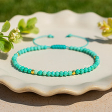 Turquoise Bracelet 3MM Faceted Tiny Beaded Gemstone Minimalist Women Jewelry