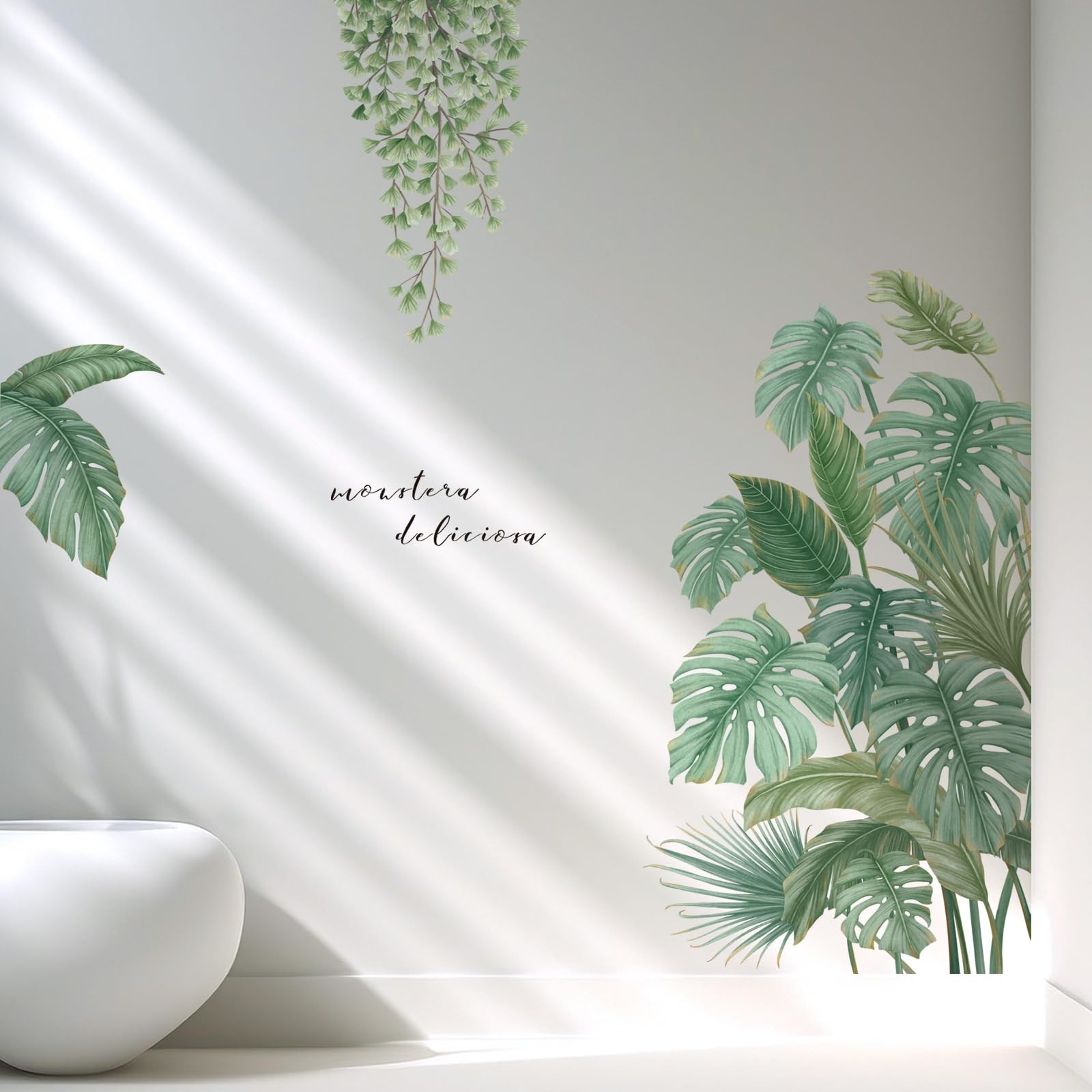 Sticker muraux plantes vertes autocollant mural feuilles tropicales géantes pour déco
